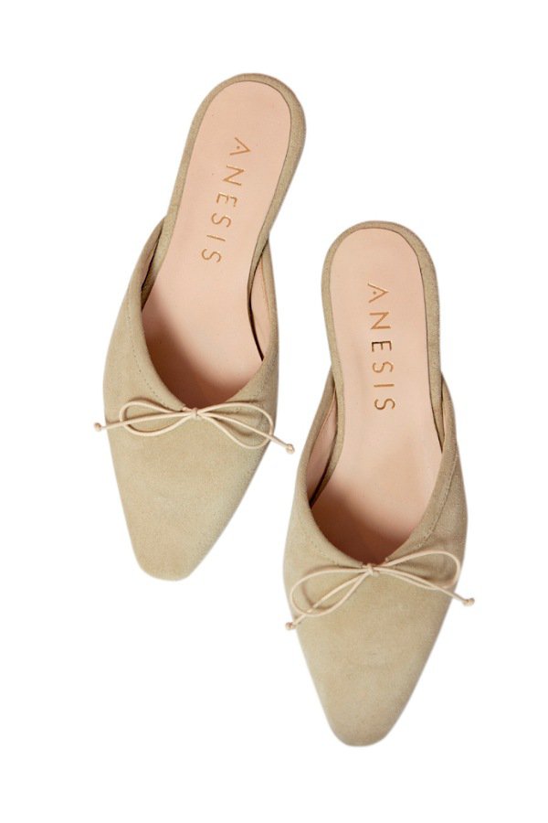 tan suede mules flat
