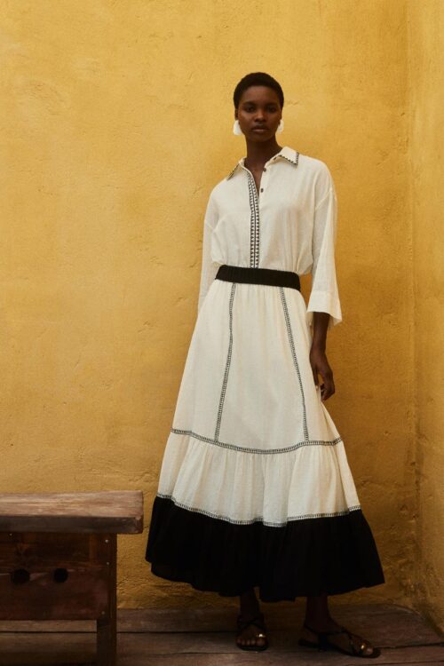 erato cotton midi skirt by devotion twins – bohemian tiered skirt