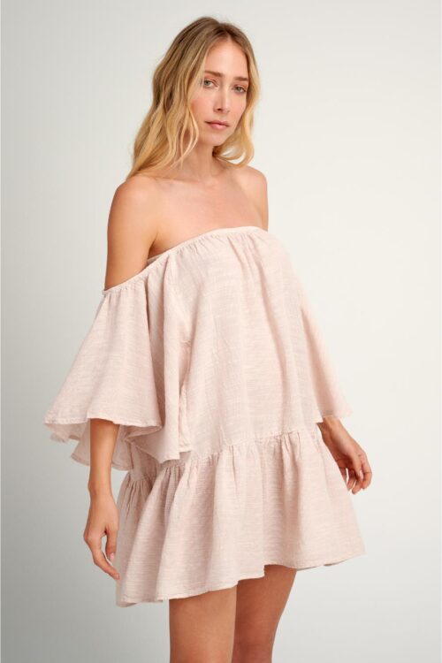 pearl & caviar off shoulder gauze dress