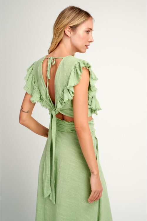 pearl & caviar ruffle tie back crop top bohemian chic