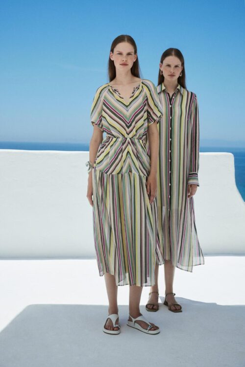 devotion twins spirited striped midi dress – 100% cotton