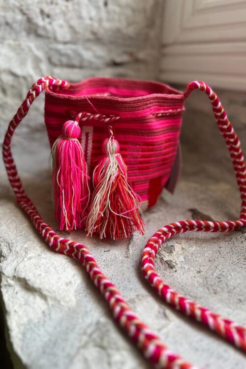 guanabana handwoven crossbody bag coral