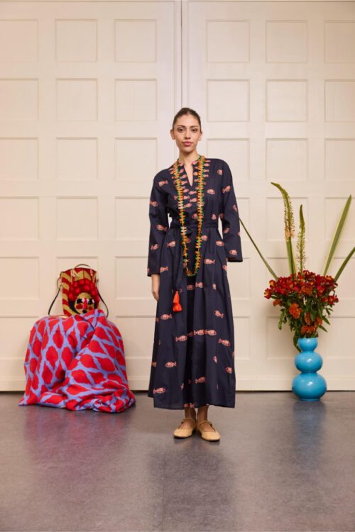 nimo with love lemon dress navy fish embr.