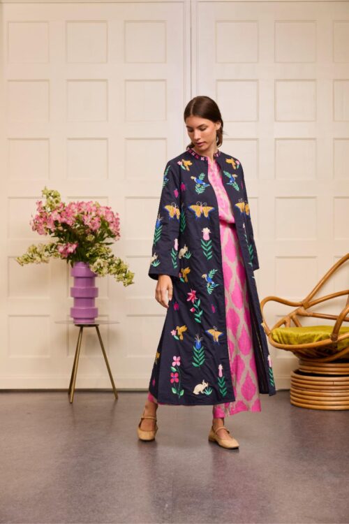 nimo with love chili pepper coat navy mexican embr.
