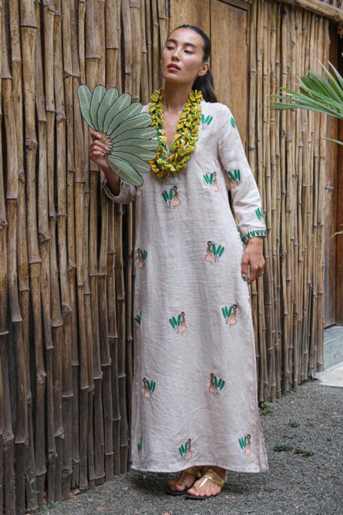 nimo with love sapphire long kaftan beige/monkey embr.