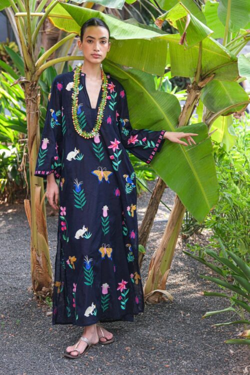 nimo with love blue opal kaftan navy/mexican embr.
