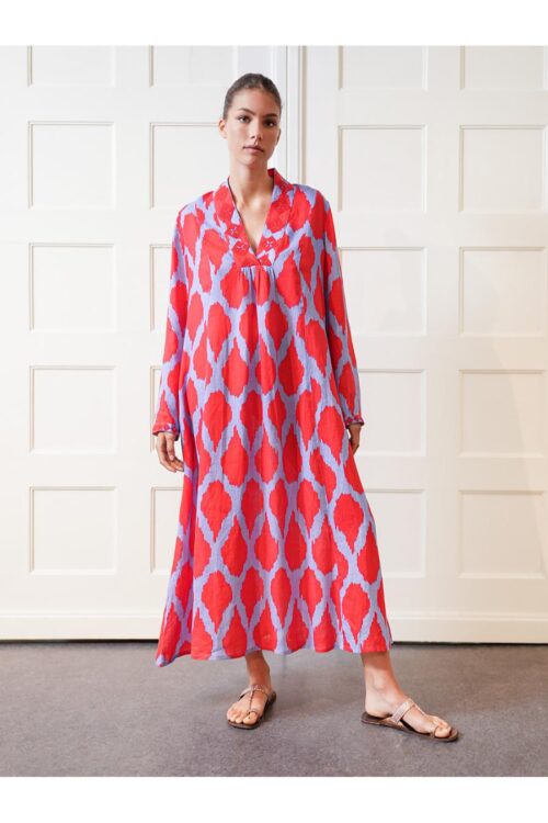 nimo with love sandalwood dress ikat red
