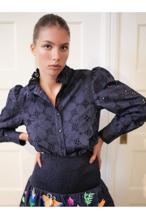 nimo with love grass lace navy blouse