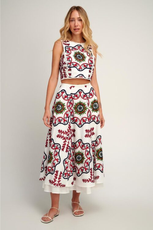 pearl & caviar embroidered skirt samarina s25p1236