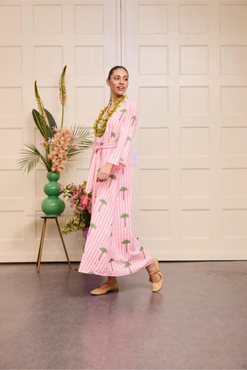 nimo with love lemon dress pink stripe palm embr.